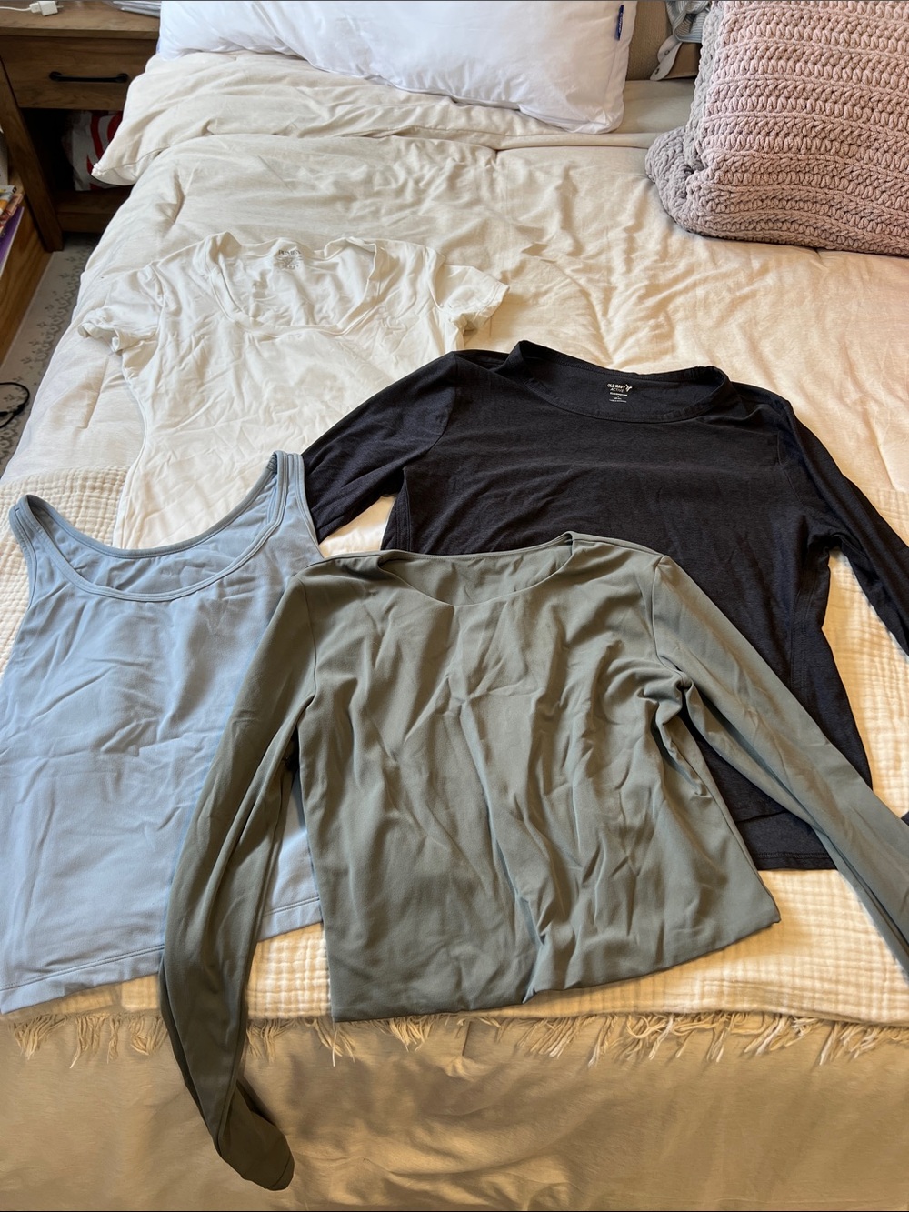 Lot of Four Women's Activewear Tops — Black, Light Blue, Sage, White
